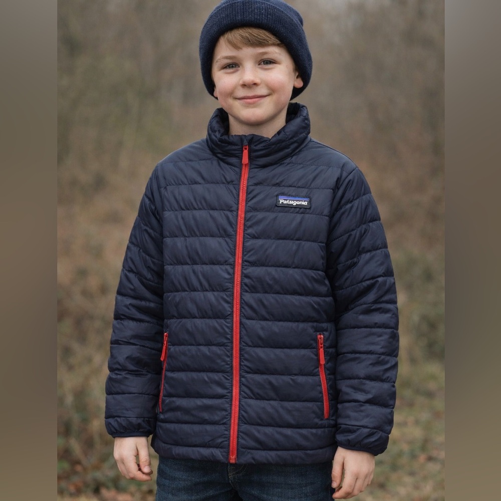 Patagonia Kids Dark Blue Puffer with Red Zippers